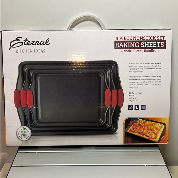 Eternal 3-Piece Nonstick Baking Sheets with Red Silicone Handles - Picture 2 of 5